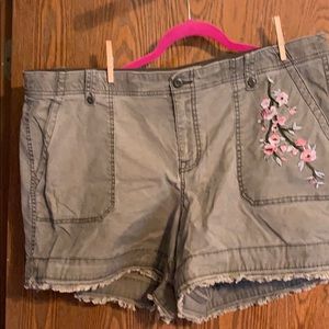 Size 20 shorts, Distressed army green with flowers